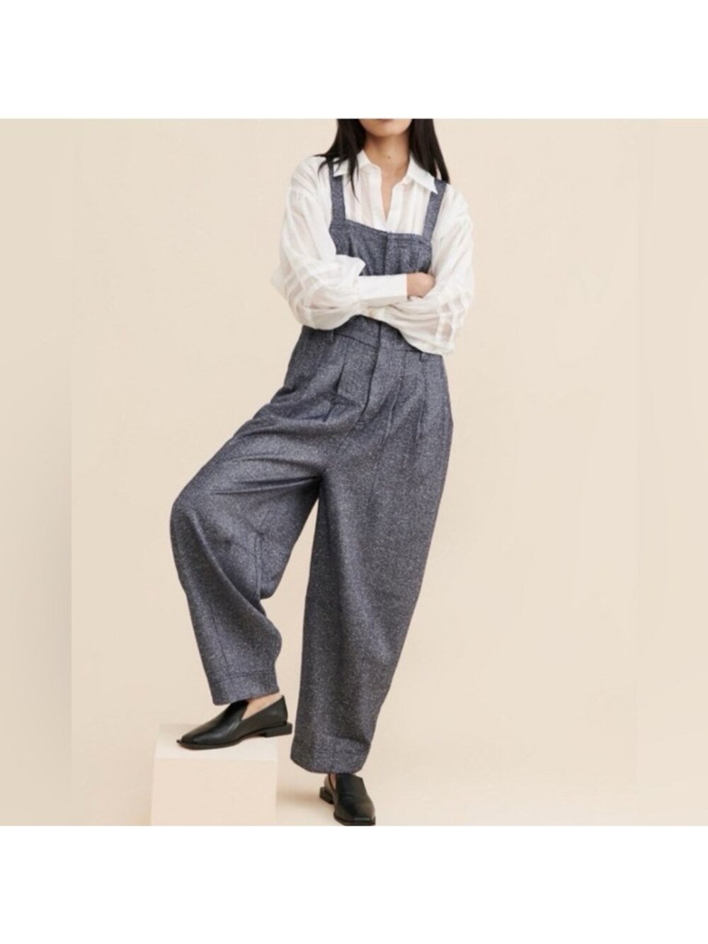 Free People Leonie Menswear Overalls Wool Blend Boho Zip Front - Picture 9 of 9